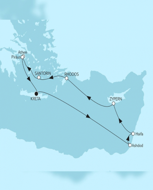 Routenverlauf MeinSchiff3 Griechenladn Zypern